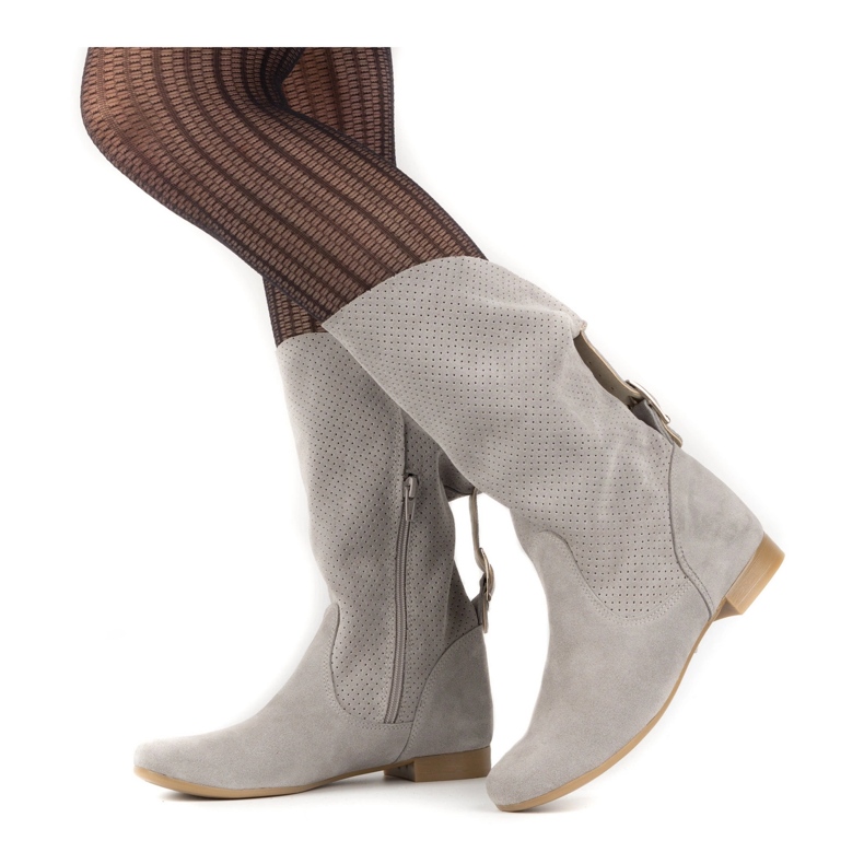 Olivier Durchbrochene Elena Stiefel grau 1