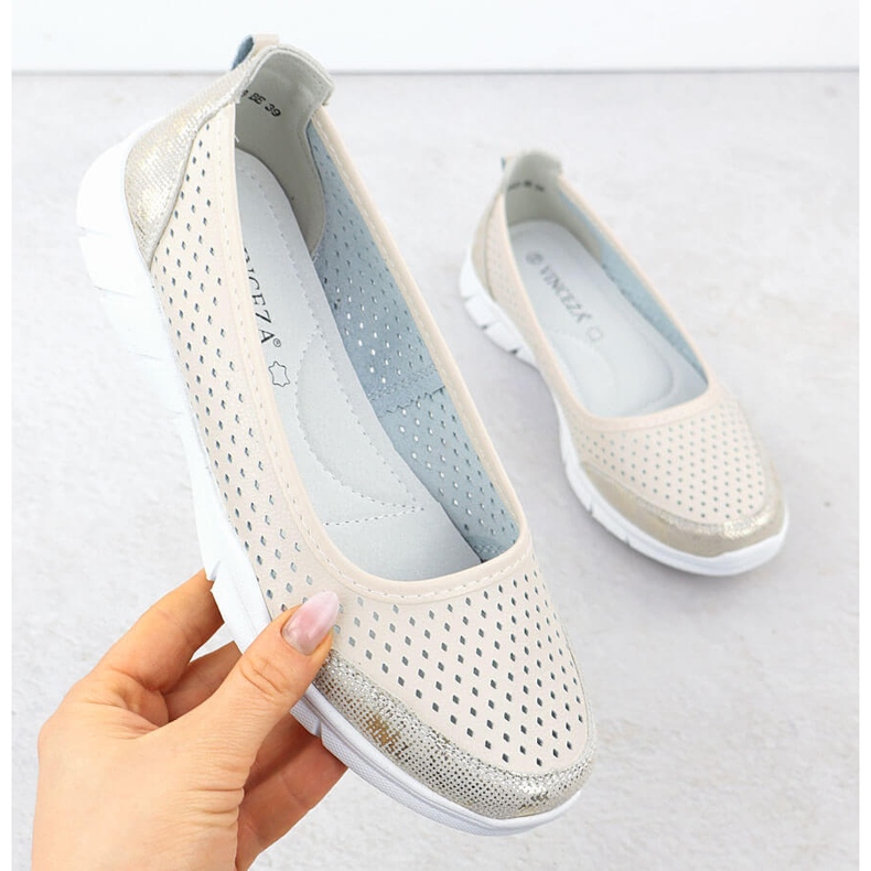 Leder -Ballerinas offener Komfort Beige Vinceza 95323 1
