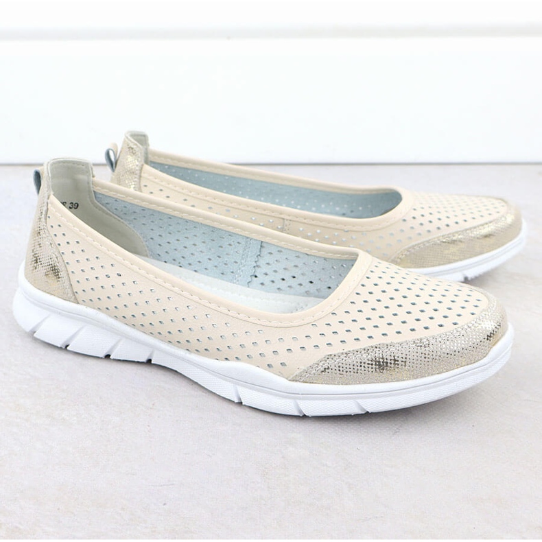 Leder -Ballerinas offener Komfort Beige Vinceza 95323 2