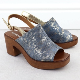 Frauensandalen auf der Säule, vergoldete M. Daszyński MR23126-7 blau 2