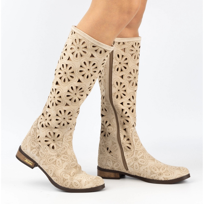 Olivier Hellbeige durchbrochene Damenstiefel 2