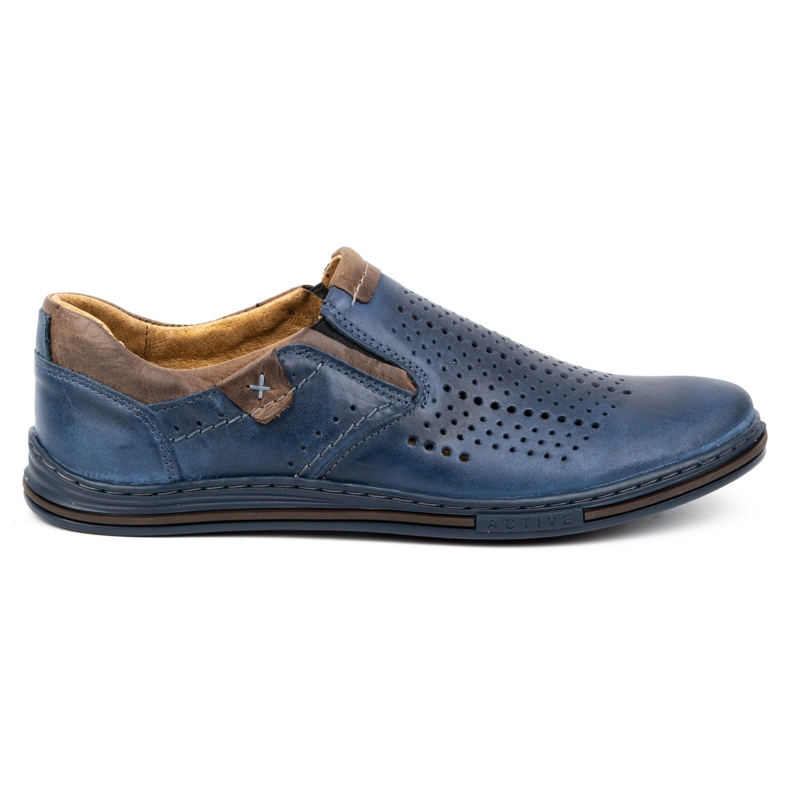 Polbut Herren-Sommer-Lederschuhe 401L Marineblau mit Braun 1