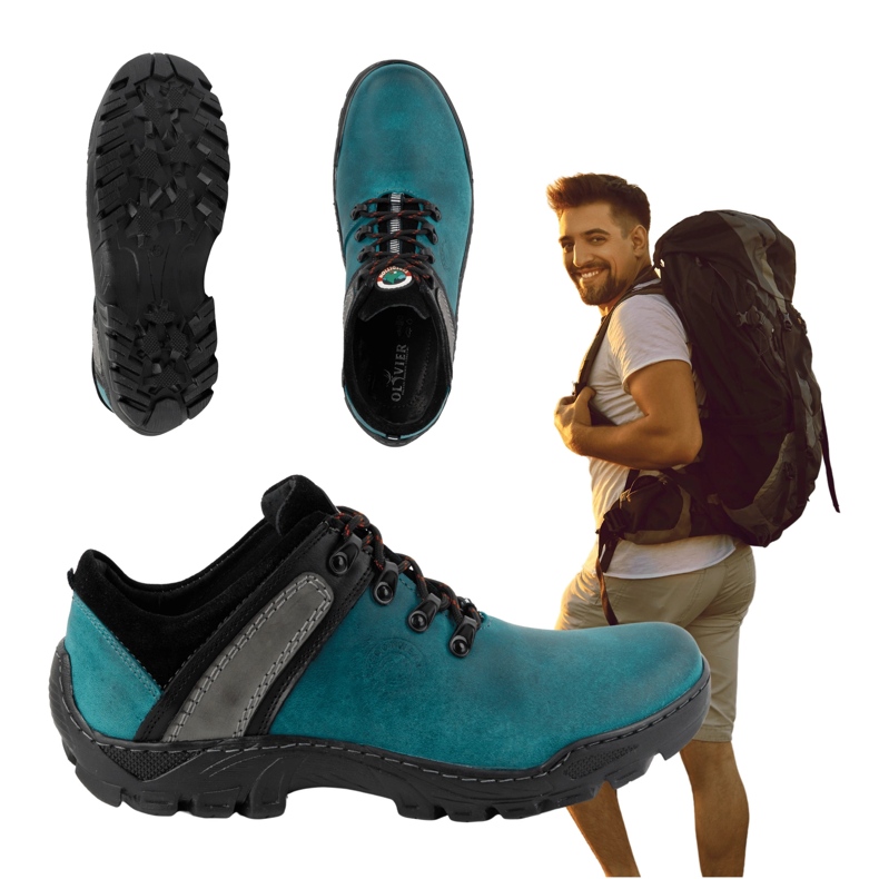 Olivier Herren-Trekkingschuhe aus Leder 311GT, türkis grün 1