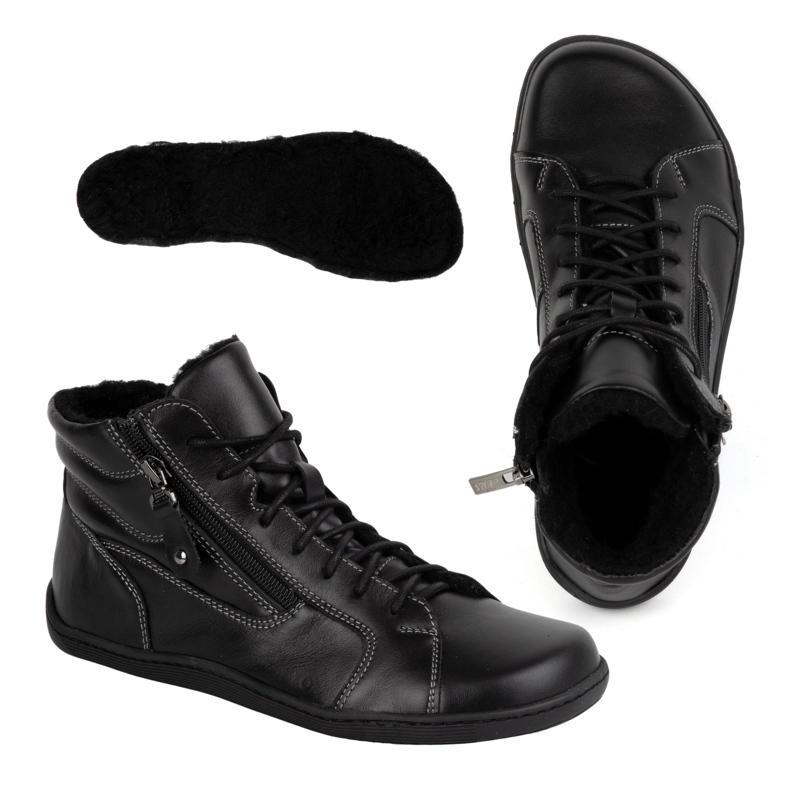 Olivier Minimalistische Barfuß-Winterlederschuhe für Damen 1261 schwarz 2