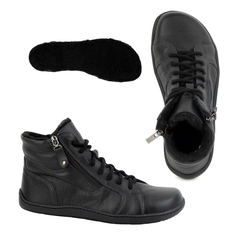 Olivier Minimalistische Barfuß-Winterlederschuhe für Damen 1261 schwarz 1