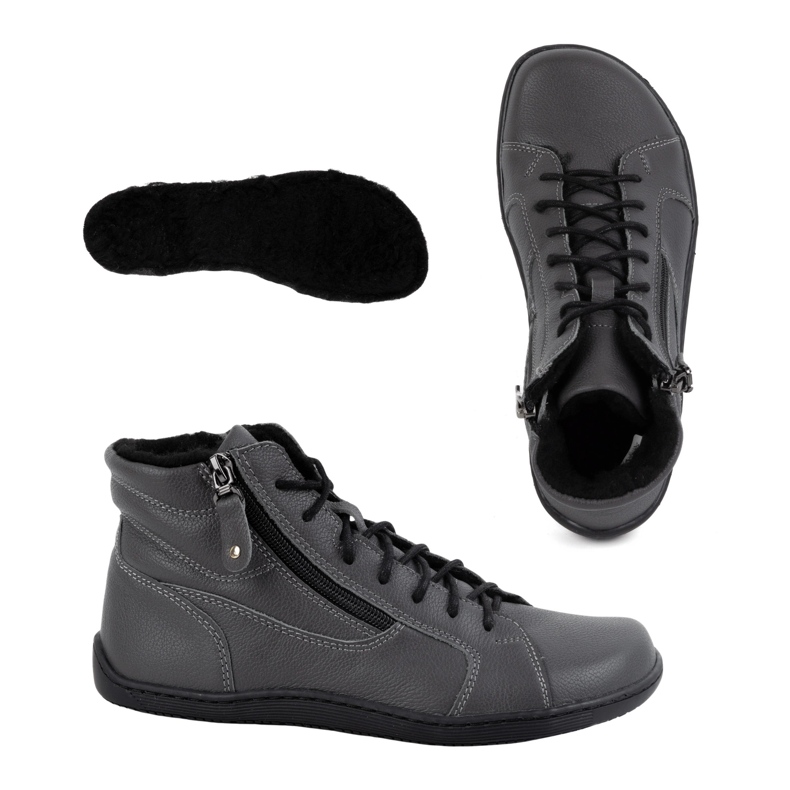 Olivier Minimalistische Barfuß-Winterlederschuhe für Damen 1261 grau 1