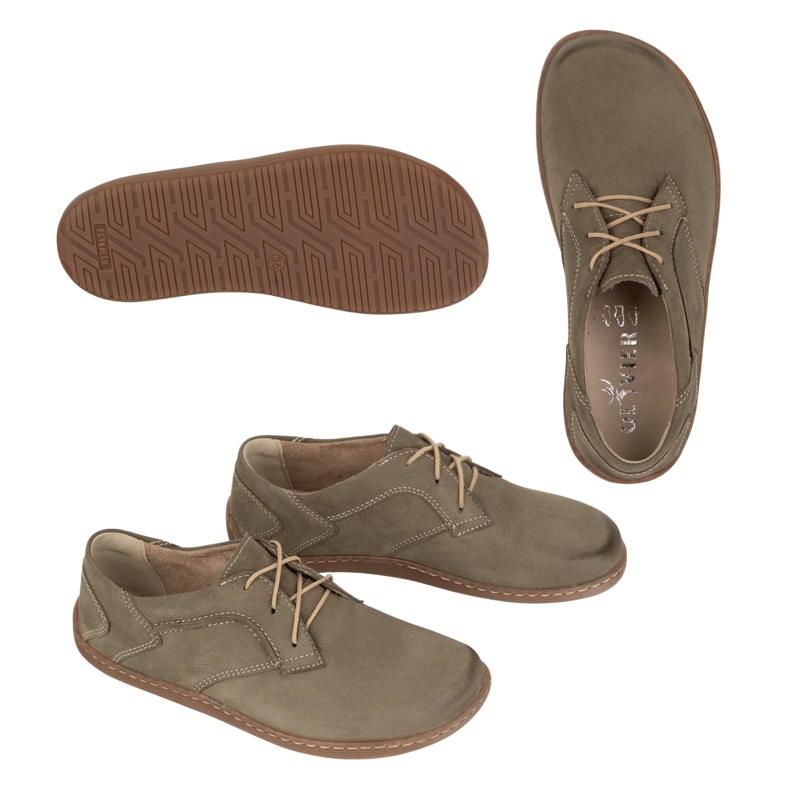 Olivier Barfuß minimalistische Lederschuhe für Frauen 1082 Olive Nubuk grün 2