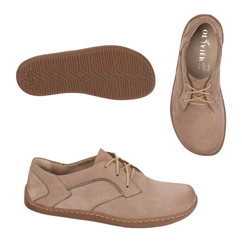 Olivier Barefoot Frauen minimalistische Lederschuhe 1082 Cappuccino Nubuk beige 1