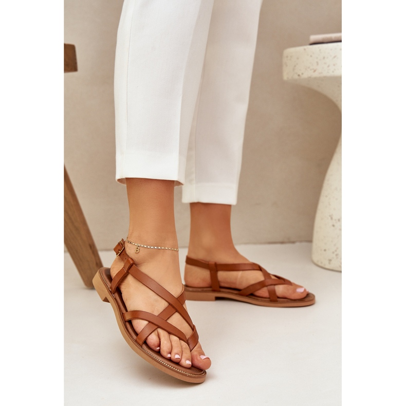 Leder flache Sandalen mit Verglinger Zazoo 40429 Braune Träger 2