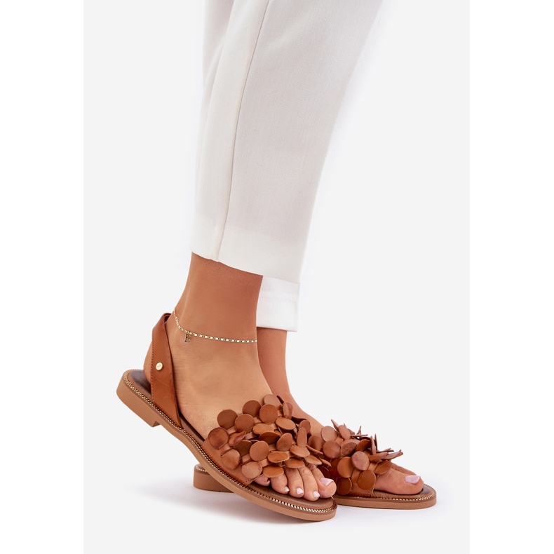 Ledersandalen mit flachen Absätzen Zazoo 40425 braun 1