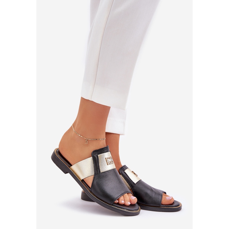 Elegante natürliche Lederflip Flops Zazoo 40423 Schwarz 1