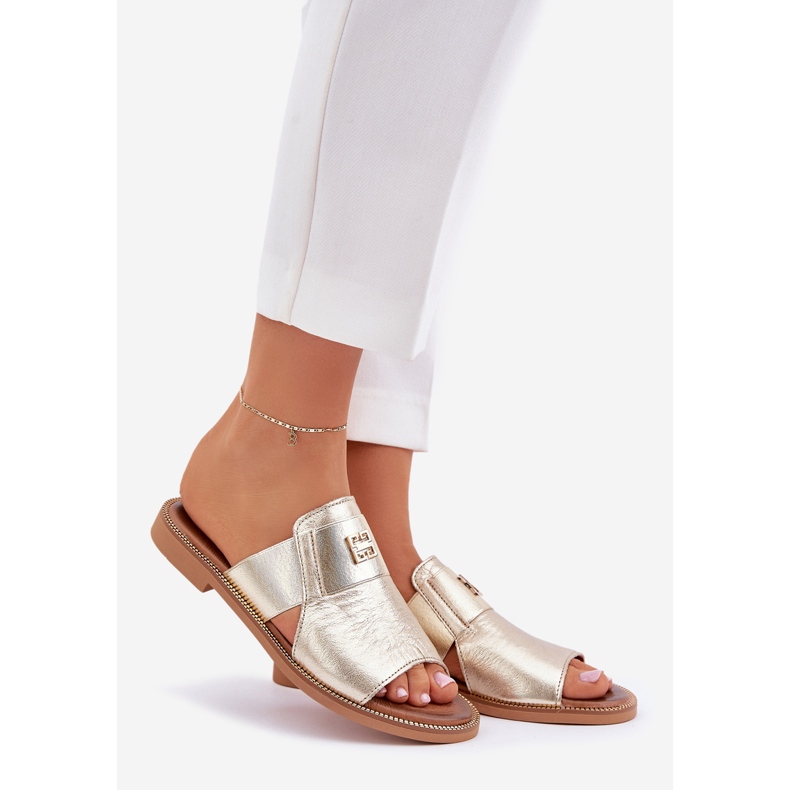 Elegante natürliche Lederruhschuhe Zazoo 40423 Zloty golden 1