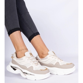 Beige Frauen -Sneakers mit Glitzer dekoriert 2