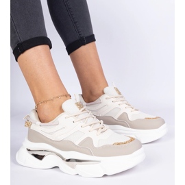 Beige Frauen -Sneakers mit Glitzer dekoriert 1