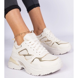 Beige Frauen -Sneakers mit Glitzer dekoriert 1