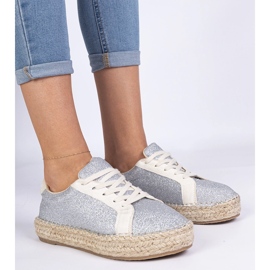 Espadrilles für silberne Frauen mit Glitzer dekoriert silber- 2