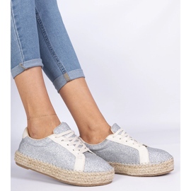 Espadrilles für silberne Frauen mit Glitzer dekoriert silber- 3