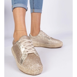 Espadrilles für goldene Frauen mit Glitzer dekoriert 1