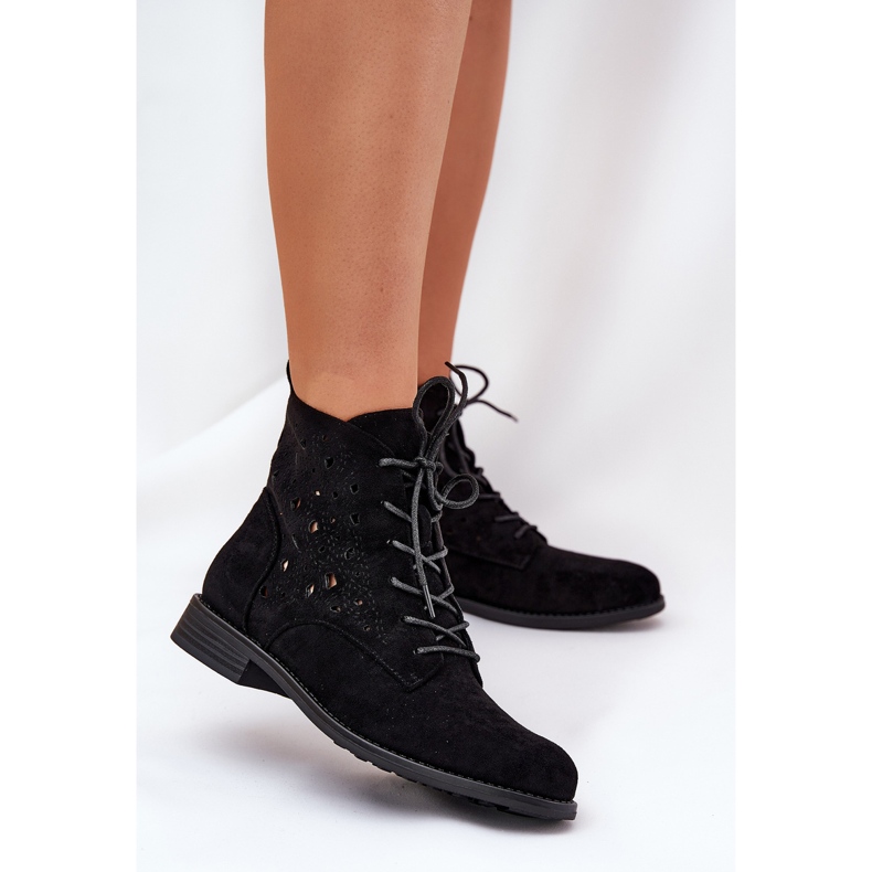 Schnürstiefel mit offenem Muster S.Barski Hy51-136 Schwarz 2