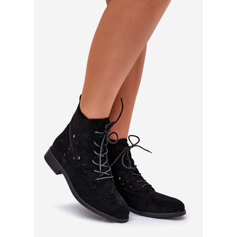 Schnürstiefel mit offenem Muster S.Barski Hy51-136 Schwarz 1