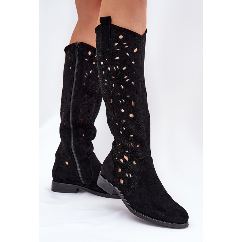 S.Barski HY51-176 Flache Stiefel mit Openwork-Stiefeln schwarz 2