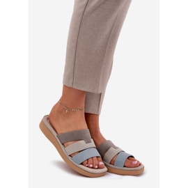 Bequeme beige-blaue Frauen-Hausschuhe 1