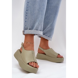 S.Barski Damen-Ledersandalen für Frauen auf der D &amp; A SJ2301-2 Grüne Plattform 2