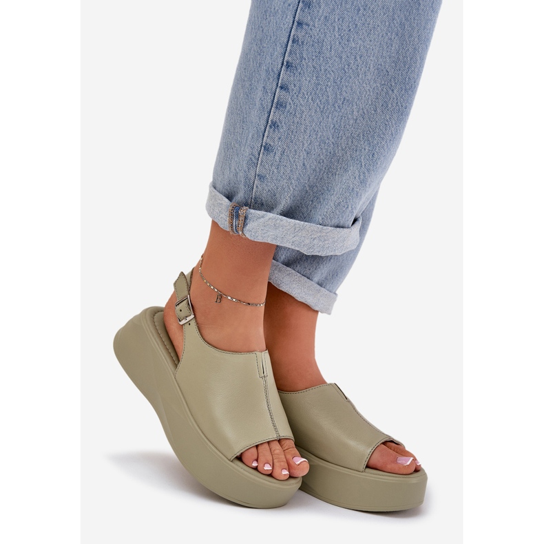 S.Barski Damen-Ledersandalen für Frauen auf der D &amp; A SJ2301-2 Grüne Plattform 1