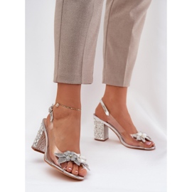 S.Barski Transparente Sandalen mit Blumen auf dem dekorierten Fersen-D &amp; A MR38-331 Silber silber- 2