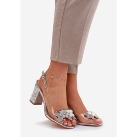 S.Barski Transparente Sandalen mit Blumen auf dem dekorierten Fersen-D &amp; A MR38-331 Silber silber- 1