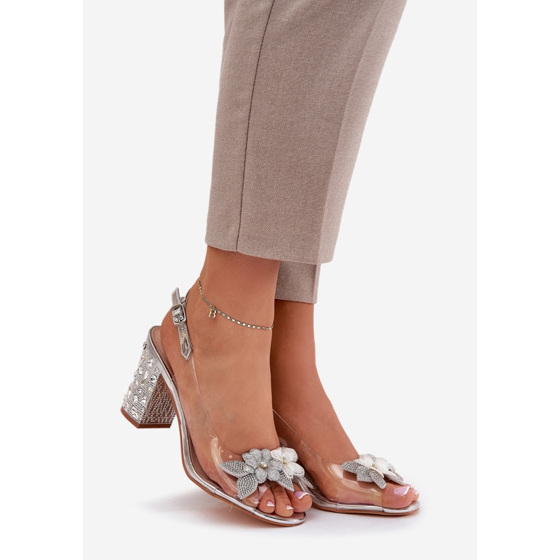 S.Barski Transparente Sandalen mit Blumen auf dem dekorierten Fersen-D &amp; A MR38-331 Silber silber- 1