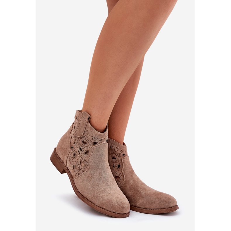 OpenWork-Stiefel für Frauen mit Beige Zipper S.Barski Hy42-081 1