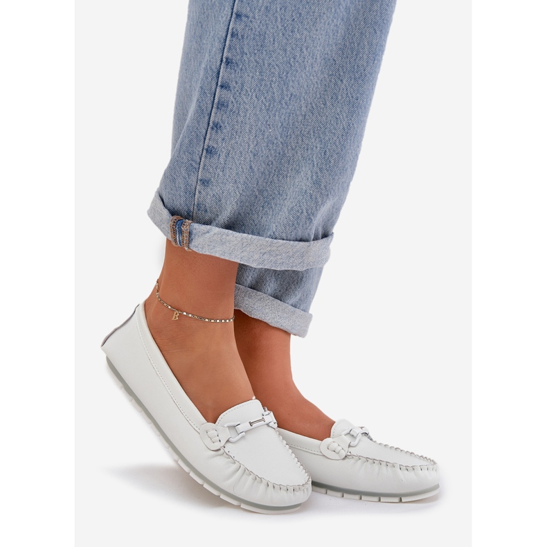 S.Barski Flache Lederbader mit einer Verzierung von S. Barski LR51-547 Weiß 1