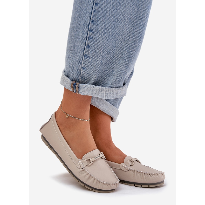 S.Barski Flache Lederbader mit einer Verzierung von S. Barski LR51-547 Beige 1