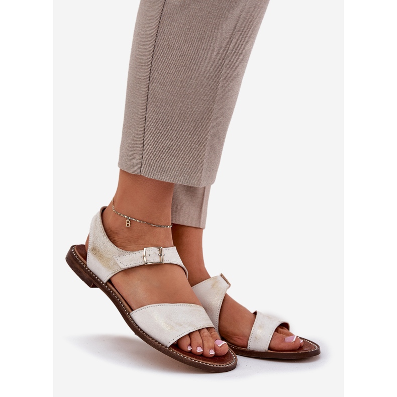 Leder flach Frauen Sandalen Zazoo 3014 Zloty Wischt golden 1