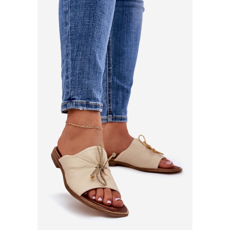 Zazoo 2659 Damen -Leder -Hausschuhe Beige 1