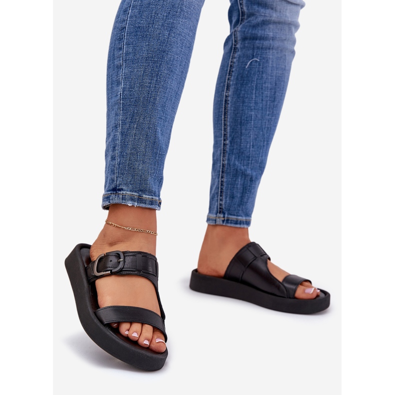 Damen -Leder -Flip -Flip Flops auf der schwarzen Plattform Zazoo 3024 1