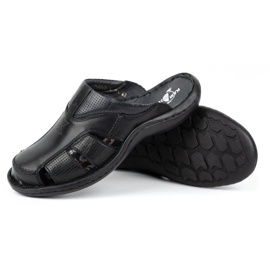 Kampol Herren-Leder-Flip-Flops 224KAM, schwarz 5