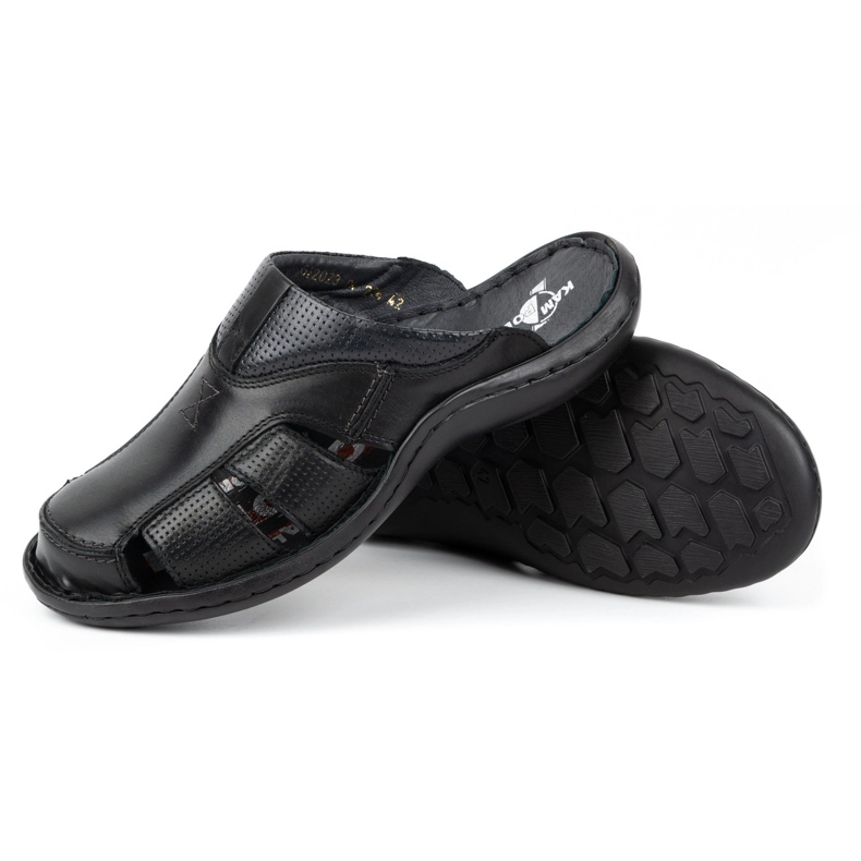 Kampol Herren-Leder-Flip-Flops 224KAM, schwarz 5