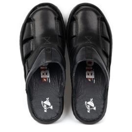 Kampol Herren-Leder-Flip-Flops 224KAM, schwarz 1
