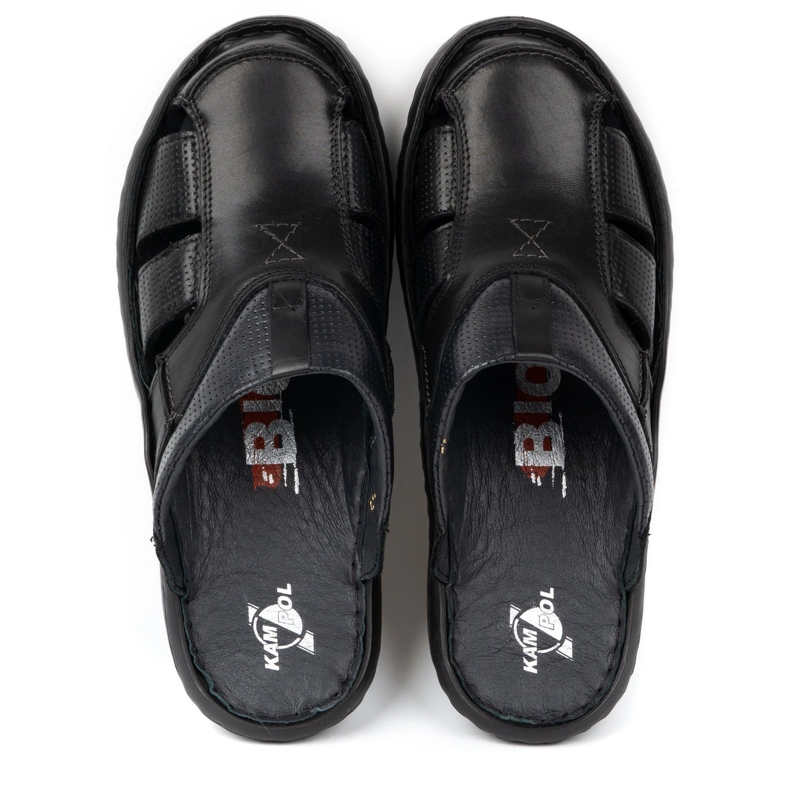 Kampol Herren-Leder-Flip-Flops 224KAM, schwarz 1