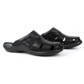Kampol Herren-Leder-Flip-Flops 224KAM, schwarz 4