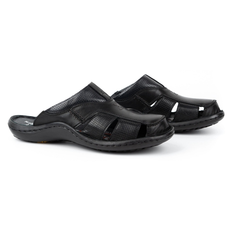Kampol Herren-Leder-Flip-Flops 224KAM, schwarz 4