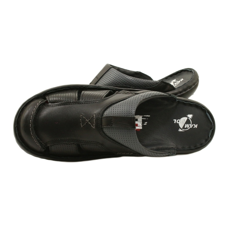 Kampol Herren-Leder-Flip-Flops 224KAM, schwarz 10
