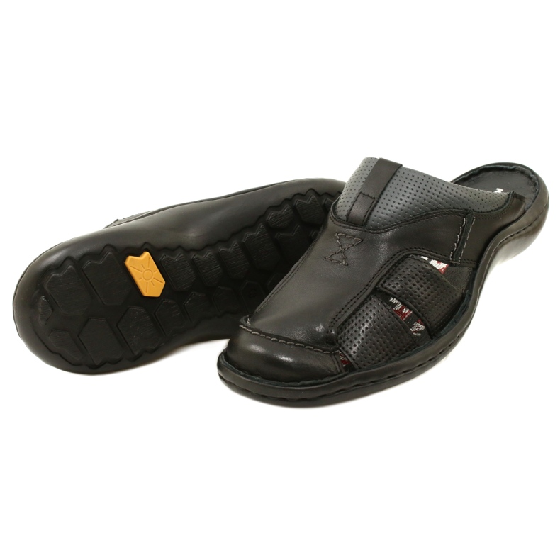 Kampol Herren-Leder-Flip-Flops 224KAM, schwarz 9