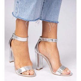 Silbermetallische Sandalen auf dem Pfosten am Knöchel befestigt silber- 3