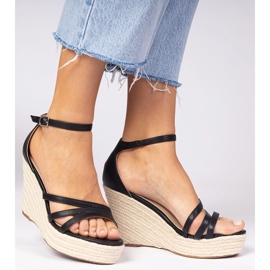 Schwarze Sandalen Espadrilles auf Keil 4