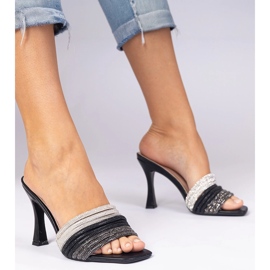 Schwarze elegante Absätze mit Zirkonen dekoriert 2