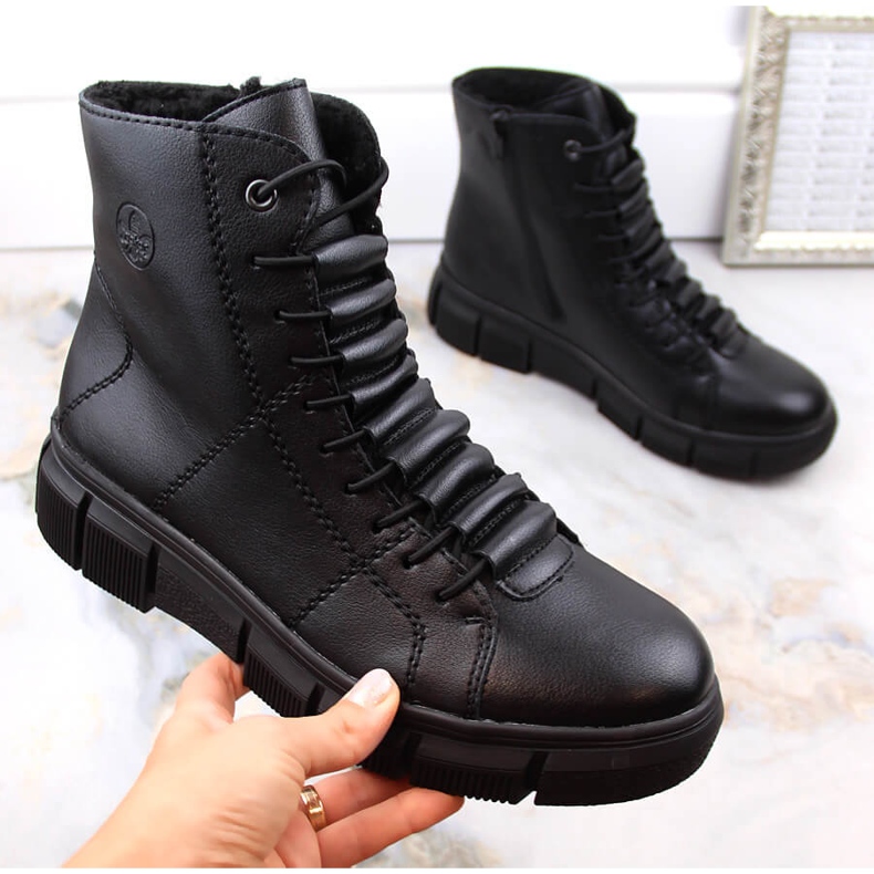 Bequeme isolierte schwarze Plateaustiefel für Damen Rieker X3428-00 1