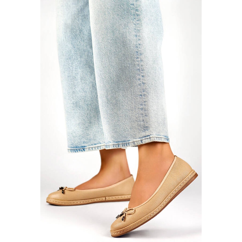 Bequeme beige Ballerinas für Damen mit Schleife GD-XR392A-BE 2
